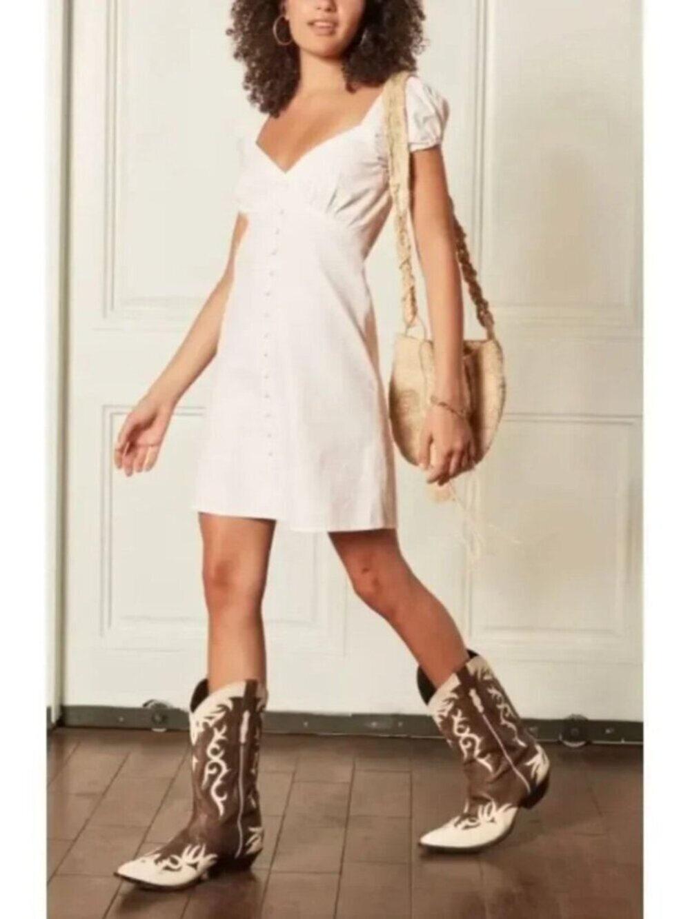 Boyish The Dusty A-line Cotton Mini Dress White Size 10